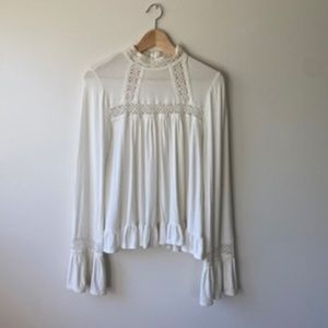 Anthropologie White Blouse with Lace detailing